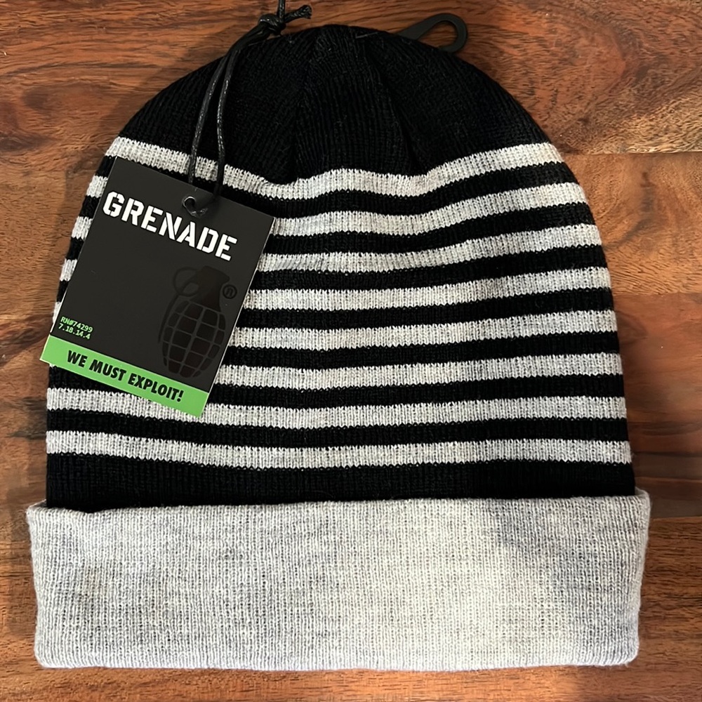 Black & Gray striped GRENADE Beanie!